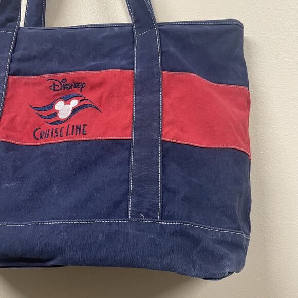 Disney Cruise Line Red Blue Canvas Tote Bag w/Zipper Closure Pockets 21 x 14" - Picture 2 of 13